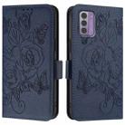 For Nokia G42 / G310 Embossed Rose RFID Anti-theft Leather Phone Case(Dark Blue) - 3