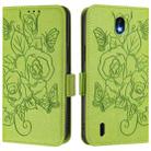 For Nokia C01 Plus / C1 2nd Edition Embossed Rose RFID Anti-theft Leather Phone Case(Green) - 2
