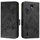 For Nokia C01 Plus / C1 2nd Edition Embossed Rose RFID Anti-theft Leather Phone Case(Black) - 2