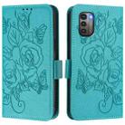 For Nokia G21 / G11 Embossed Rose RFID Anti-theft Leather Phone Case(Light Blue) - 2
