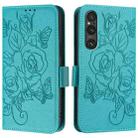 For Sony Xperia 1 V Embossed Rose RFID Anti-theft Leather Phone Case(Light Blue) - 2