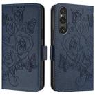 For Sony Xperia 1 V Embossed Rose RFID Anti-theft Leather Phone Case(Dark Blue) - 2
