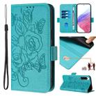 For Sony Xperia 5 IV Embossed Rose RFID Anti-theft Leather Phone Case(Light Blue) - 1