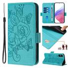 For Sony Xperia 5 V Embossed Rose RFID Anti-theft Leather Phone Case(Light Blue) - 1