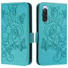 For Sony Xperia 10 V 4G Embossed Rose RFID Anti-theft Leather Phone Case(Light Blue) - 2