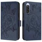 For Sony Xperia 10 V 4G Embossed Rose RFID Anti-theft Leather Phone Case(Dark Blue) - 2