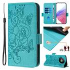 For ZTE Blade A73 5G Embossed Rose RFID Anti-theft Leather Phone Case(Light Blue) - 1