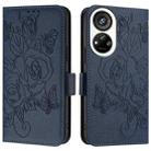 For ZTE Blade V40s Embossed Rose RFID Anti-theft Leather Phone Case(Dark Blue) - 2