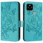For Google Pixel 5 Embossed Rose RFID Anti-theft Leather Phone Case(Light Blue) - 2