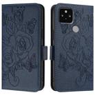 For Google Pixel 5 Embossed Rose RFID Anti-theft Leather Phone Case(Dark Blue) - 2