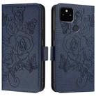 For Google Pixel 5a Embossed Rose RFID Anti-theft Leather Phone Case(Dark Blue) - 2