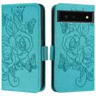 For Google Pixel 6 Embossed Rose RFID Anti-theft Leather Phone Case(Light Blue) - 2