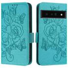 For Google Pixel 6 Pro Embossed Rose RFID Anti-theft Leather Phone Case(Light Blue) - 2