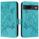 For Google Pixel 7 Embossed Rose RFID Anti-theft Leather Phone Case(Light Blue) - 2