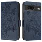 For Google Pixel 7 Embossed Rose RFID Anti-theft Leather Phone Case(Dark Blue) - 2