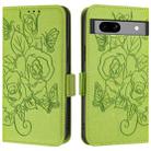 For Google Pixel 7a Embossed Rose RFID Anti-theft Leather Phone Case(Green) - 2