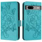 For Google Pixel 7a Embossed Rose RFID Anti-theft Leather Phone Case(Light Blue) - 2