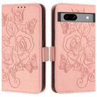 For Google Pixel 7a Embossed Rose RFID Anti-theft Leather Phone Case(Pink) - 2