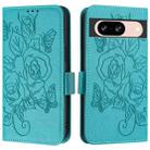 For Google Pixel 8 Embossed Rose RFID Anti-theft Leather Phone Case(Light Blue) - 2