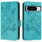 For Google Pixel 8 Pro Embossed Rose RFID Anti-theft Leather Phone Case(Light Blue) - 2