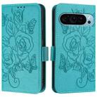 For Google Pixel 9 5G Embossed Rose RFID Anti-theft Leather Phone Case(Light Blue) - 2