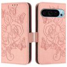 For Google Pixel 9 5G Embossed Rose RFID Anti-theft Leather Phone Case(Pink) - 2