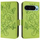 For Google Pixel 9 Pro 5G Embossed Rose RFID Anti-theft Leather Phone Case(Green) - 2