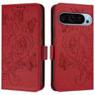 For Google Pixel 9 Pro 5G Embossed Rose RFID Anti-theft Leather Phone Case(Red) - 2
