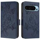 For Google Pixel 9 Pro 5G Embossed Rose RFID Anti-theft Leather Phone Case(Dark Blue) - 2