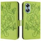 For OPPO A17 4G Global / A17k Embossed Rose RFID Anti-theft Leather Phone Case(Green) - 2