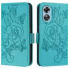 For OPPO A17 4G Global / A17k Embossed Rose RFID Anti-theft Leather Phone Case(Light Blue) - 2