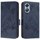 For OPPO A17 4G Global / A17k Embossed Rose RFID Anti-theft Leather Phone Case(Dark Blue) - 2