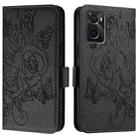 For OPPO A36 4G / A76 4G / A96 4G / K10 4G Embossed Rose RFID Anti-theft Leather Phone Case(Black) - 2