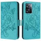 For OPPO A57s 4G / A57e 4G / A77s 4G Embossed Rose RFID Anti-theft Leather Phone Case(Light Blue) - 2