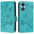 For OPPO A78 5G / A1x 5G Embossed Rose RFID Anti-theft Leather Phone Case(Light Blue) - 2