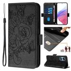 For OPPO A78 5G / A1x 5G Embossed Rose RFID Anti-theft Leather Phone Case(Black) - 1