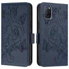 For OPPO A72 / A52 / A92 4G Embossed Rose RFID Anti-theft Leather Phone Case(Dark Blue) - 2