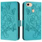 For OPPO F17 / A73 2020 4G Global Embossed Rose RFID Anti-theft Leather Phone Case(Light Blue) - 2