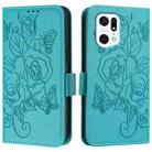 For OPPO Find X5 Embossed Rose RFID Anti-theft Leather Phone Case(Light Blue) - 2