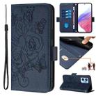 For OPPO Reno7 5G Global / Find X5 Lite Embossed Rose RFID Anti-theft Leather Phone Case(Dark Blue) - 1