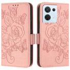 For OPPO Reno8 5G Global Embossed Rose RFID Anti-theft Leather Phone Case(Pink) - 2