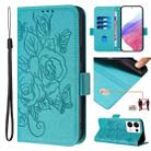 For OPPO Reno8 Pro 5G Global Embossed Rose RFID Anti-theft Leather Phone Case(Light Blue) - 1
