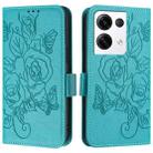 For OPPO Reno8 Pro 5G Global Embossed Rose RFID Anti-theft Leather Phone Case(Light Blue) - 2