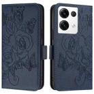 For OPPO Reno8 Pro 5G Global Embossed Rose RFID Anti-theft Leather Phone Case(Dark Blue) - 2