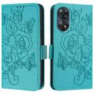 For OPPO Reno8 T 4G Global Embossed Rose RFID Anti-theft Leather Phone Case(Light Blue) - 2