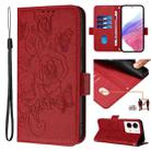 For OPPO Reno9 5G / Reno9 Pro 5G Embossed Rose RFID Anti-theft Leather Phone Case(Red) - 1