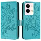 For OPPO Reno9 5G / Reno9 Pro 5G Embossed Rose RFID Anti-theft Leather Phone Case(Light Blue) - 2