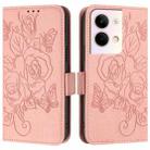 For OPPO Reno9 5G / Reno9 Pro 5G Embossed Rose RFID Anti-theft Leather Phone Case(Pink) - 2