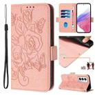 For OPPO Reno12 Global Embossed Rose RFID Anti-theft Leather Phone Case(Pink) - 1