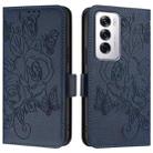 For OPPO Reno12 Global Embossed Rose RFID Anti-theft Leather Phone Case(Dark Blue) - 2